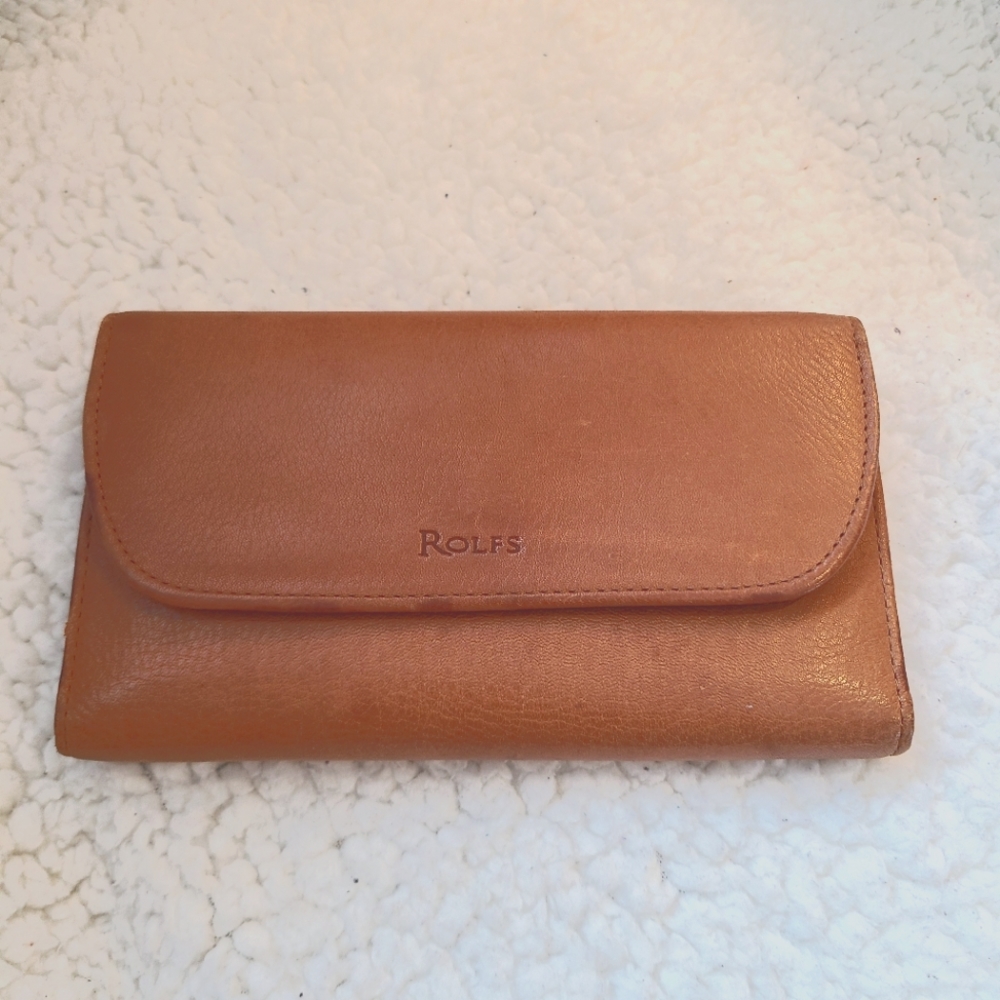 Rolfs genuine tan leather front flap wallet
